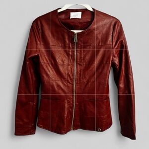 ECO Italy faux leather deep red brown structured full zip jacket ladies XS/S